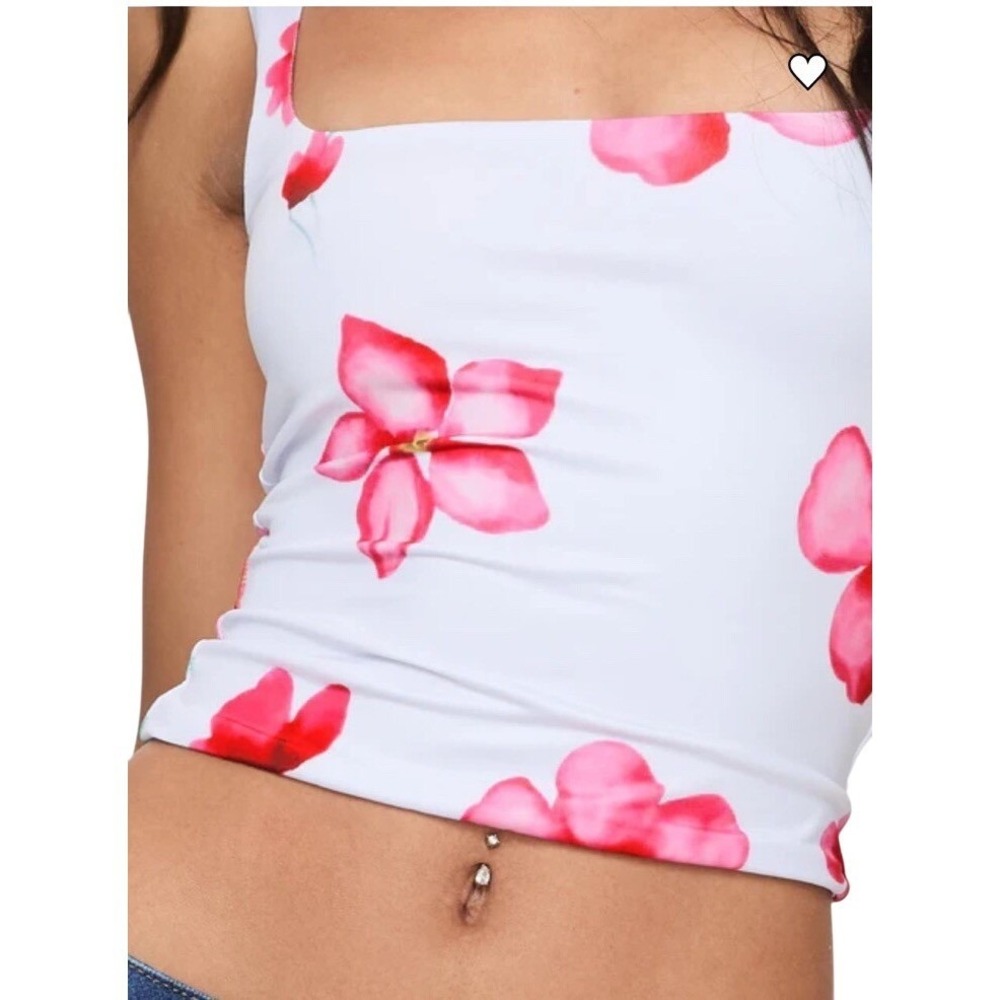 Princess Polly Floral Back In Time Tank Top Womens 0 White Red Y2K Stretchy Boho